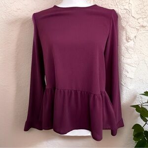 Apt 9 women’s blouse, burgundy, maroon, drop waist, flare bottom, size Medium.